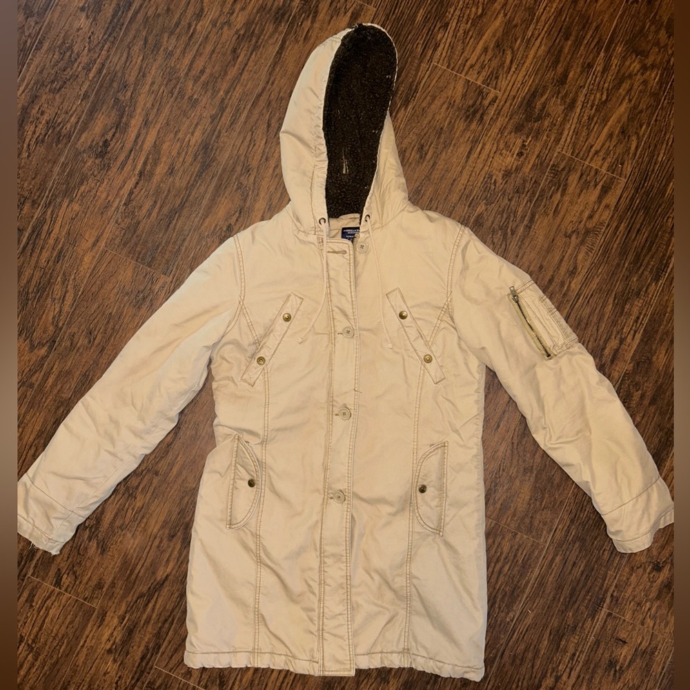 American Eagle Outfitters Cream Hooded Jacket